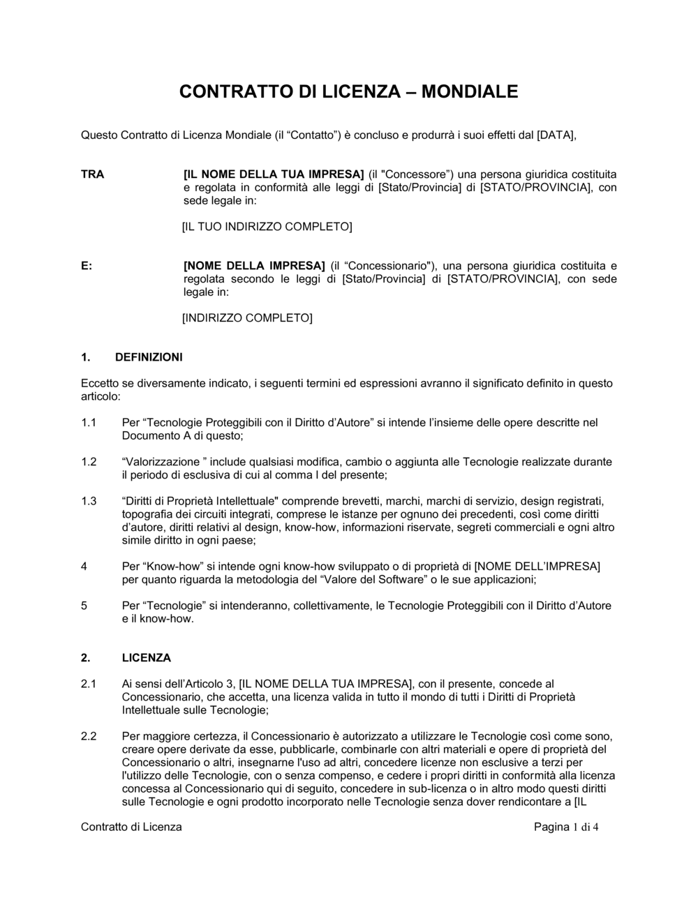 Business-in-a-Box's Contratto di licenza licenza mondiale