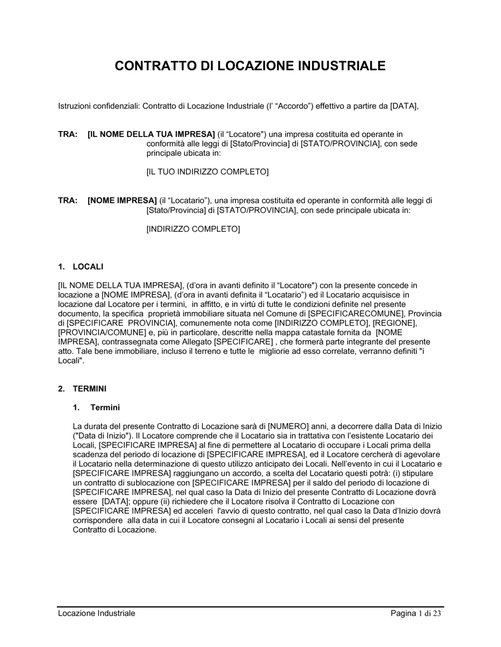 Business-in-a-Box's Contratto di locazione industriale