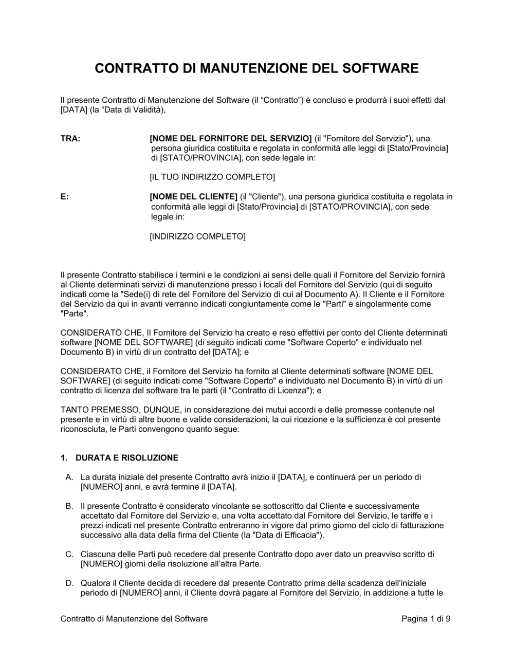 Business-in-a-Box's Contratto di manutenzione del software