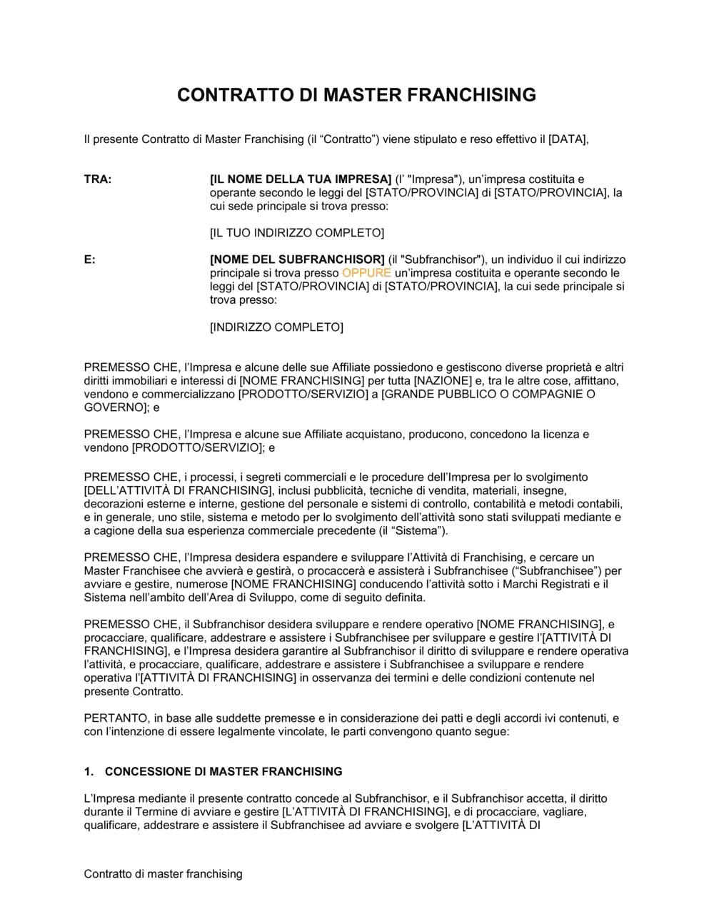 Business-in-a-Box's Contratto di master franchising