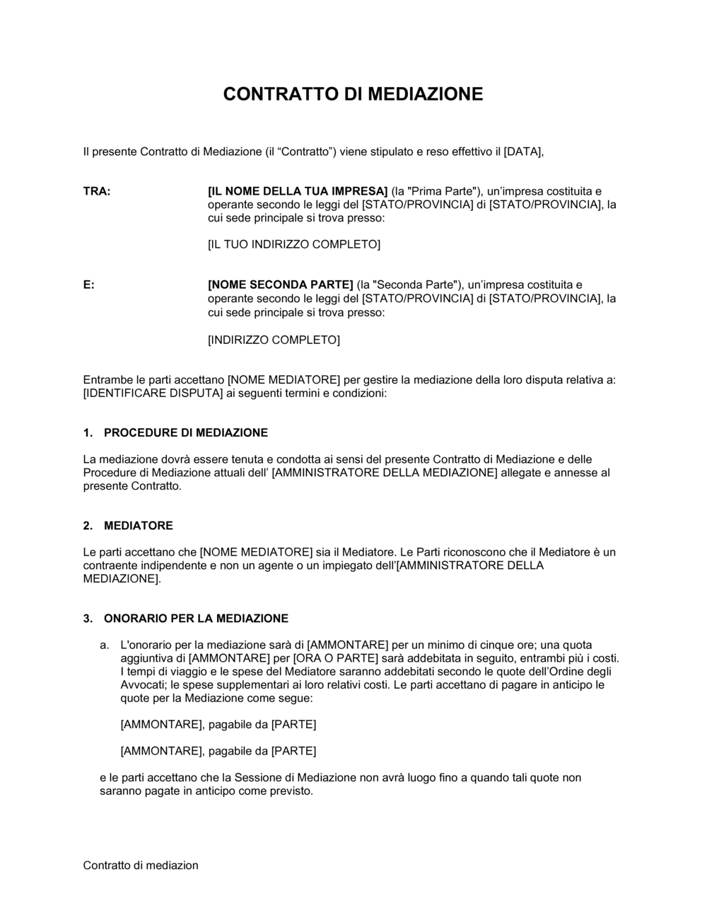 Business-in-a-Box's Contratto di mediazione