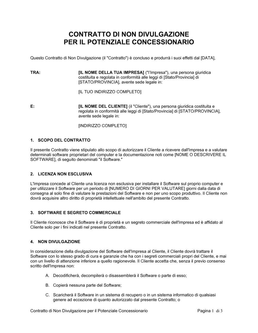 Business-in-a-Box's Contratto di non divulgazione  potenziale concessionario