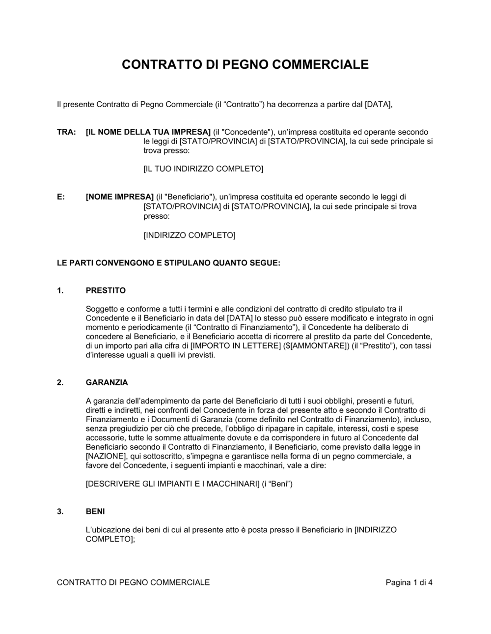 Business-in-a-Box's Contratto di pegno commerciale impianti e macchinari