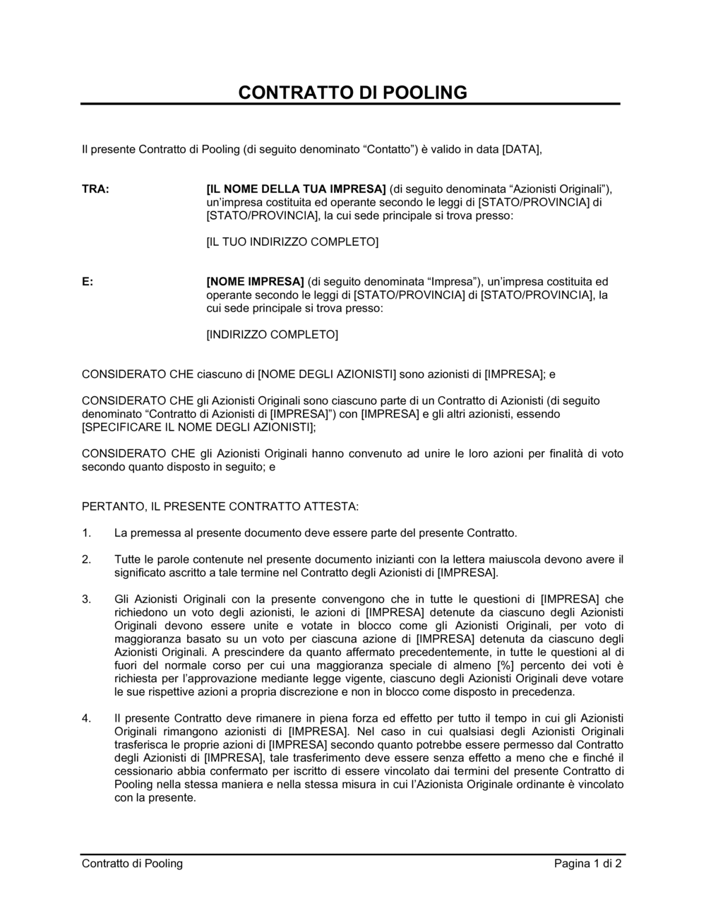 Business-in-a-Box's Contratto di pooling