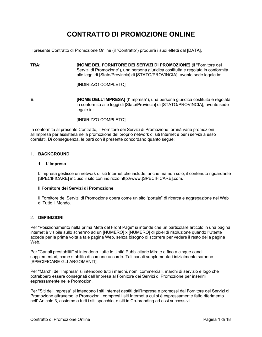 Business-in-a-Box's Contratto di promozione online