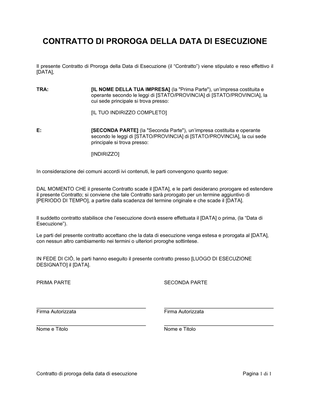 Business-in-a-Box's Contratto di proroga della data di esecuzione