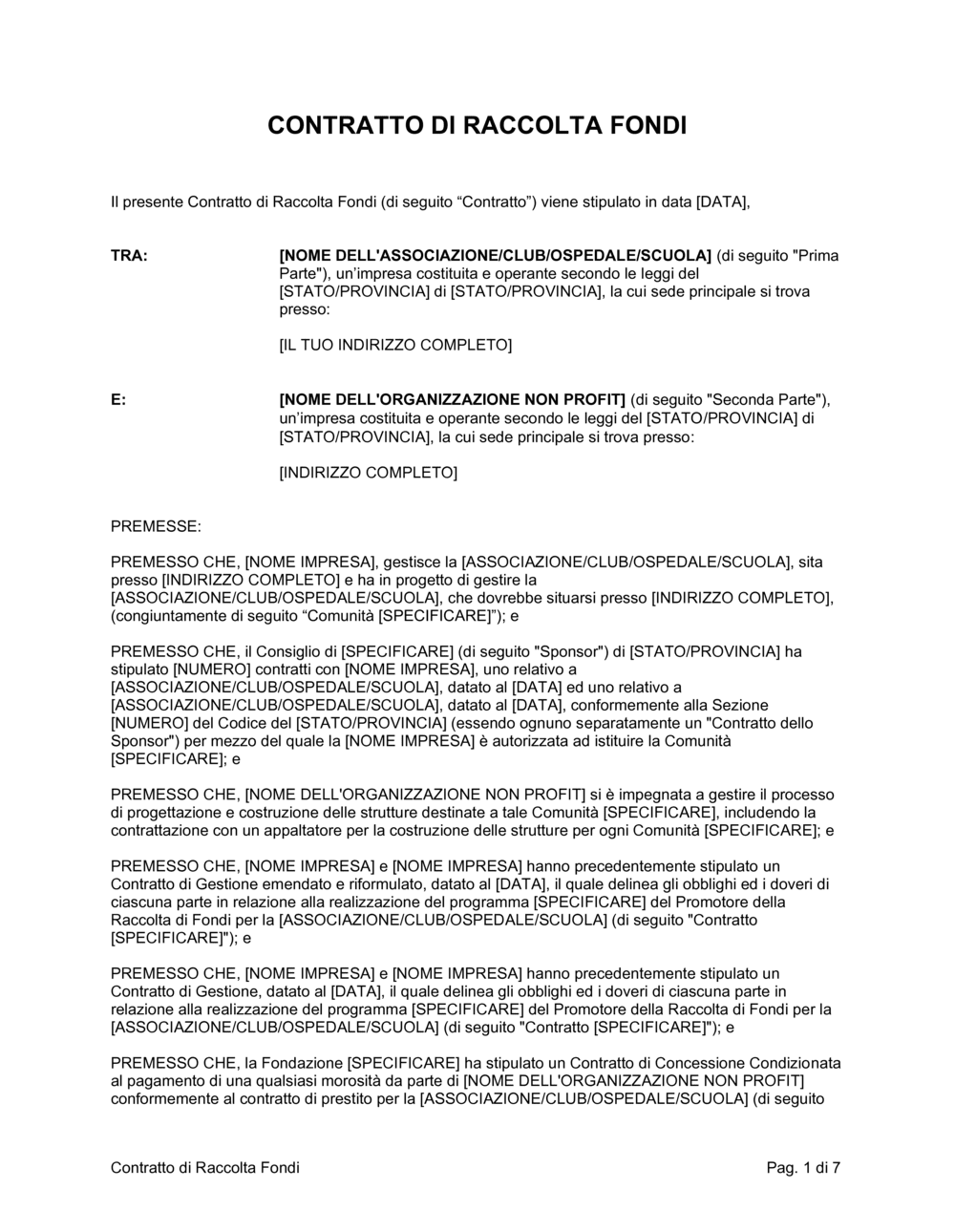 Business-in-a-Box's Contratto di raccolta fondi