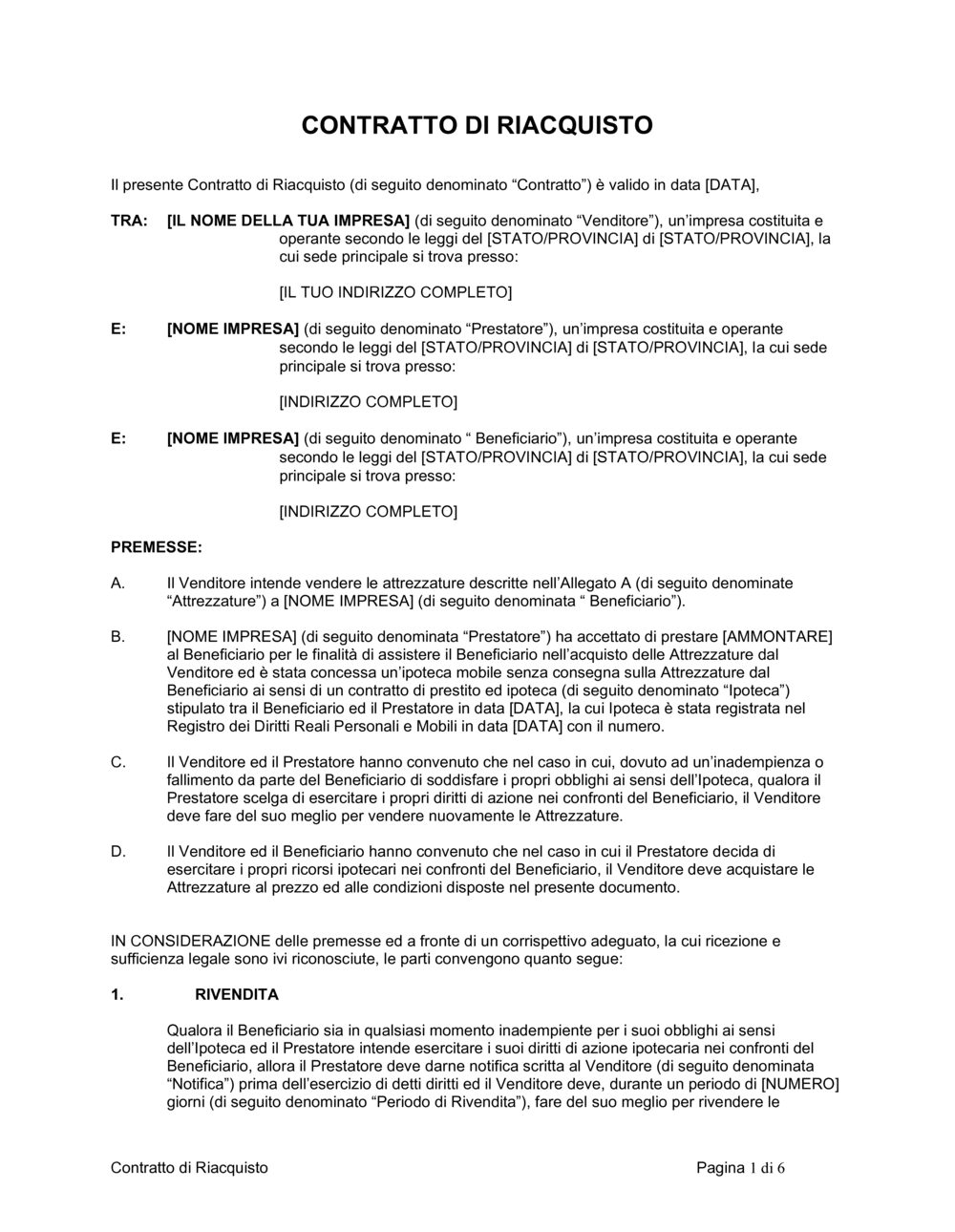 Business-in-a-Box's Contratto di riacquisto attrezzature