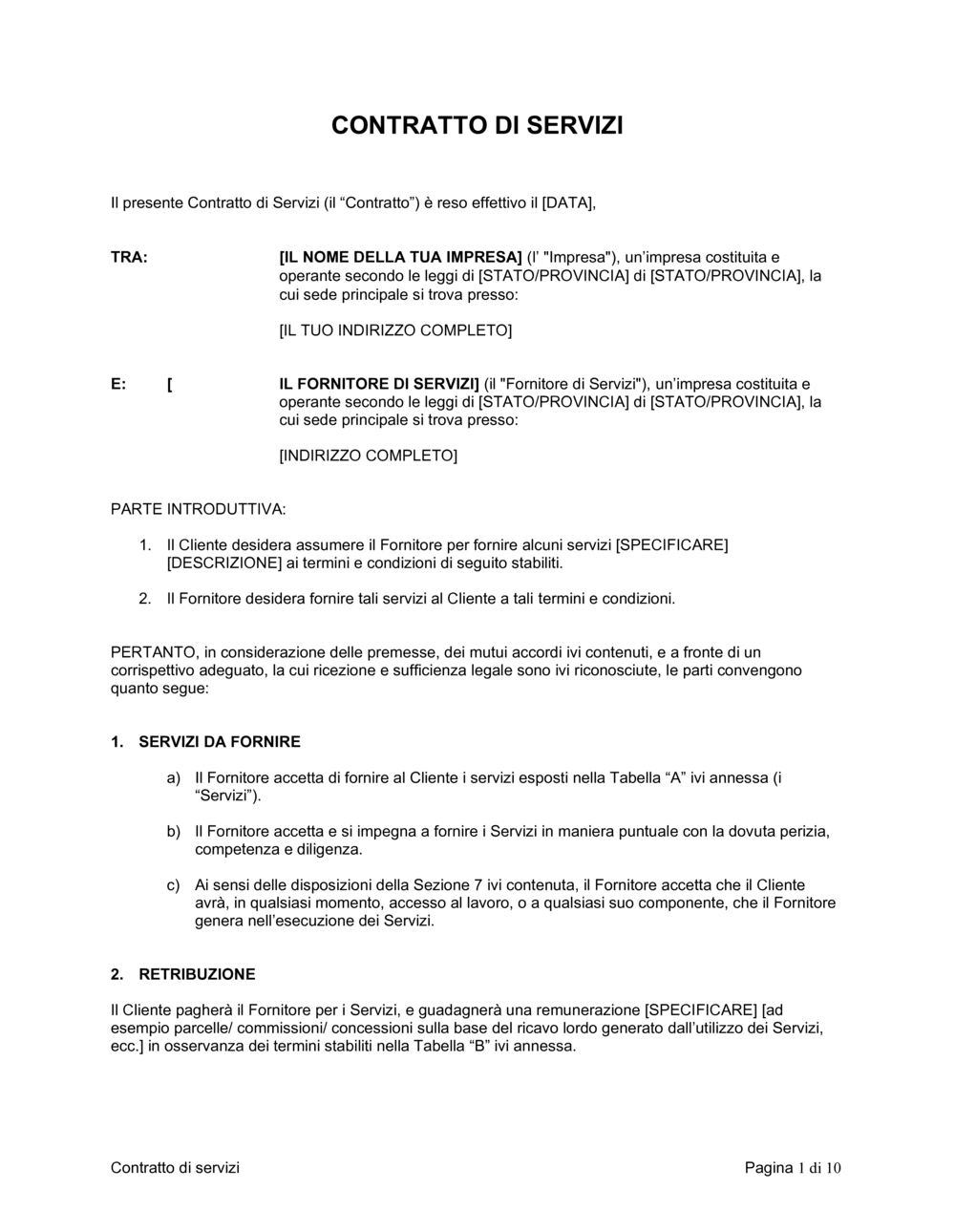 Business-in-a-Box's Contratto di servizi con royalties o commissioni