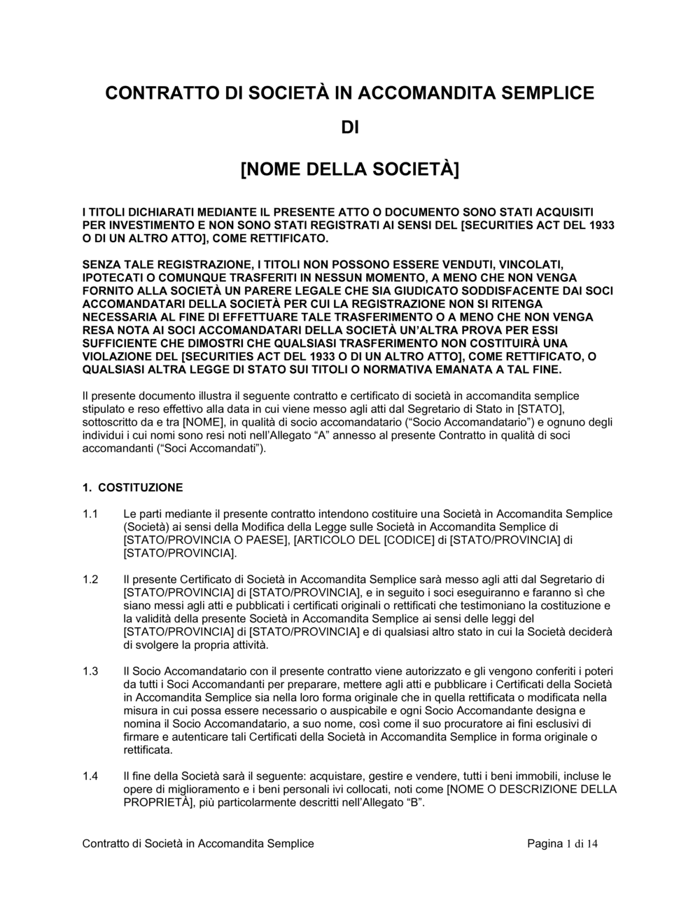 Business-in-a-Box's Contratto di società in accomandita semplice