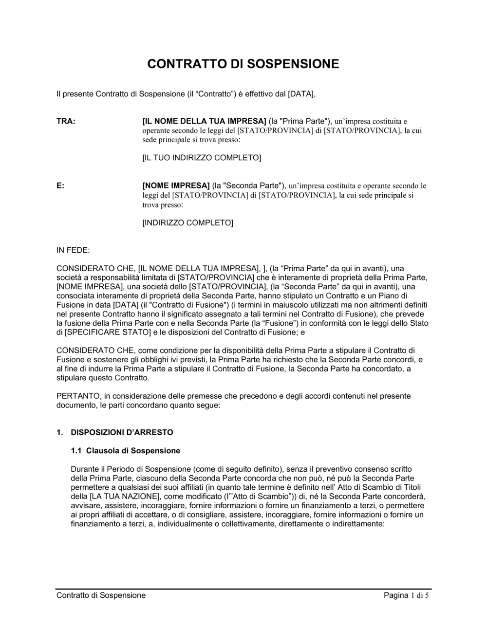 Business-in-a-Box's Contratto di sospensione