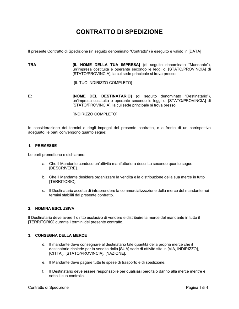 Business-in-a-Box's Contratto di spedizione