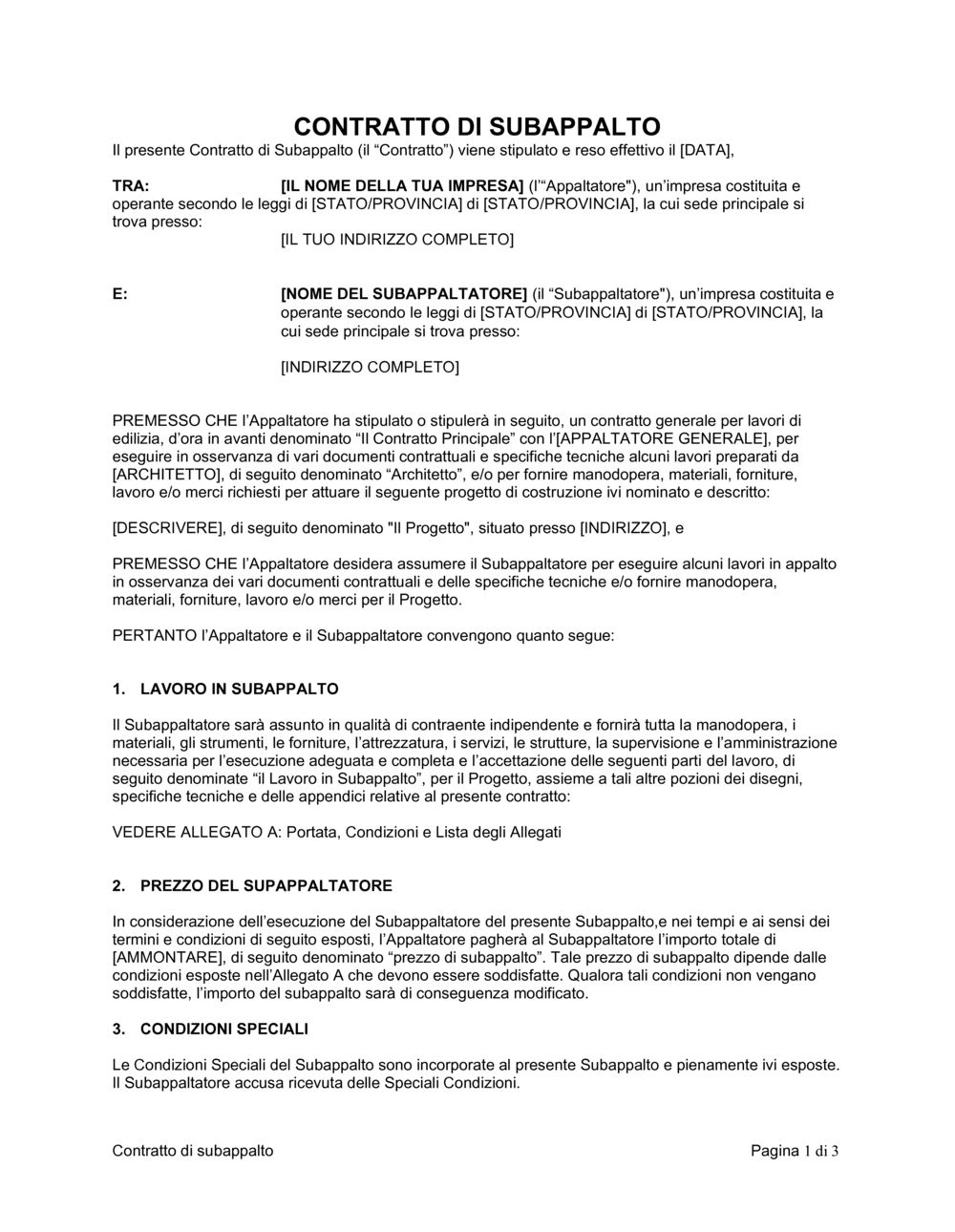 Business-in-a-Box's Contratto di subappalto