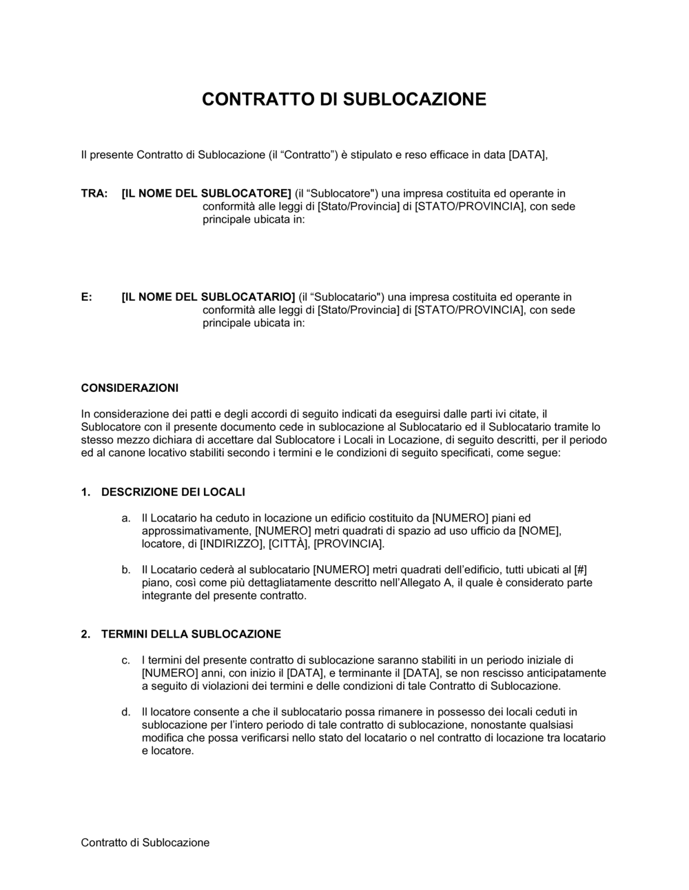 Business-in-a-Box's Contratto di sublocazione