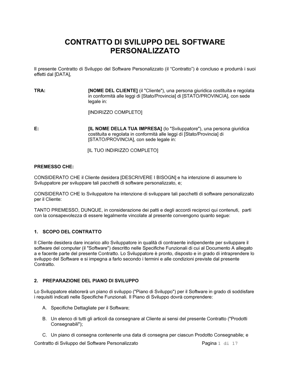 Business-in-a-Box's Contratto di sviluppo del software personalizzato