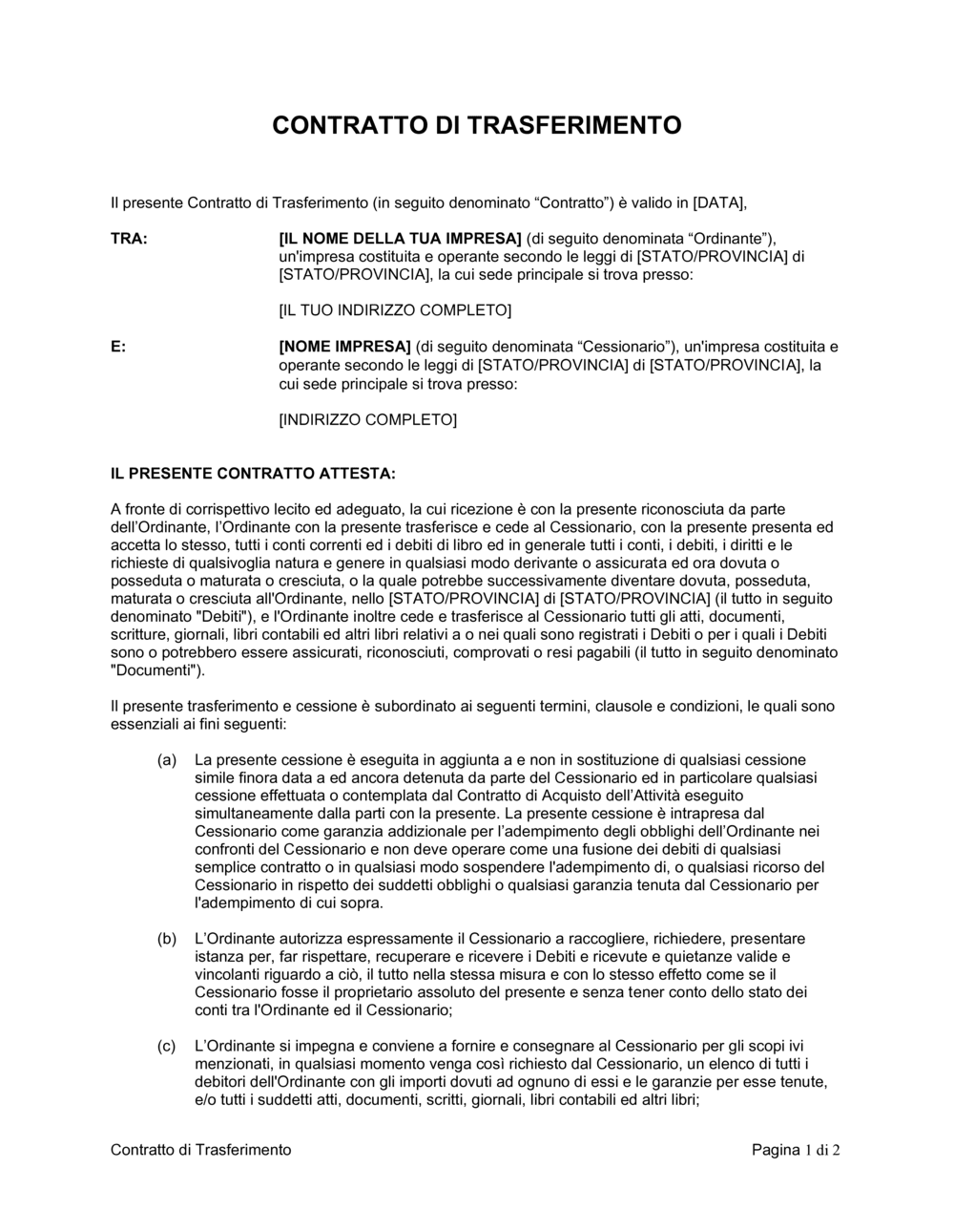 Business-in-a-Box's Contratto di trasferimento