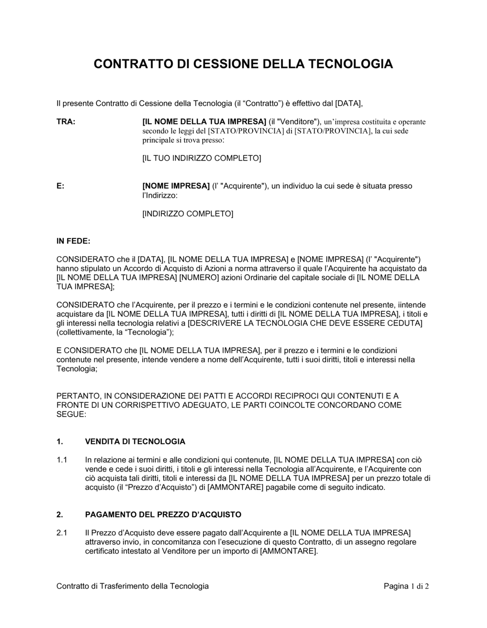 Business-in-a-Box's Contratto di trasferimento della tecnologia