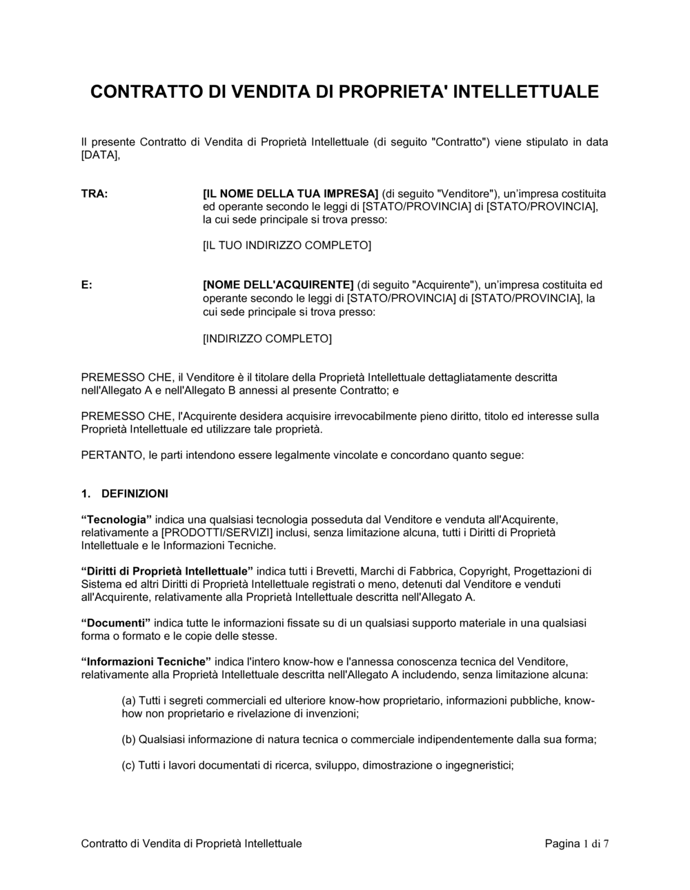 Business-in-a-Box's Contratto di vendita di proprietà intellettuale