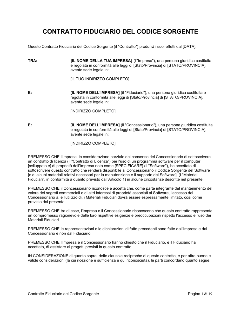 Business-in-a-Box's Contratto fiduciario del codice sorgente