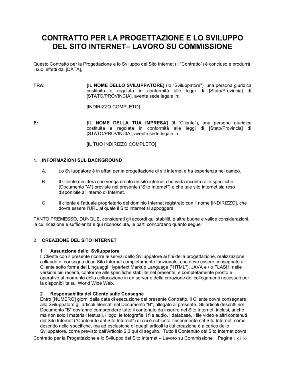 Business-in-a-Box's Contratto per la progettazione del sito internet