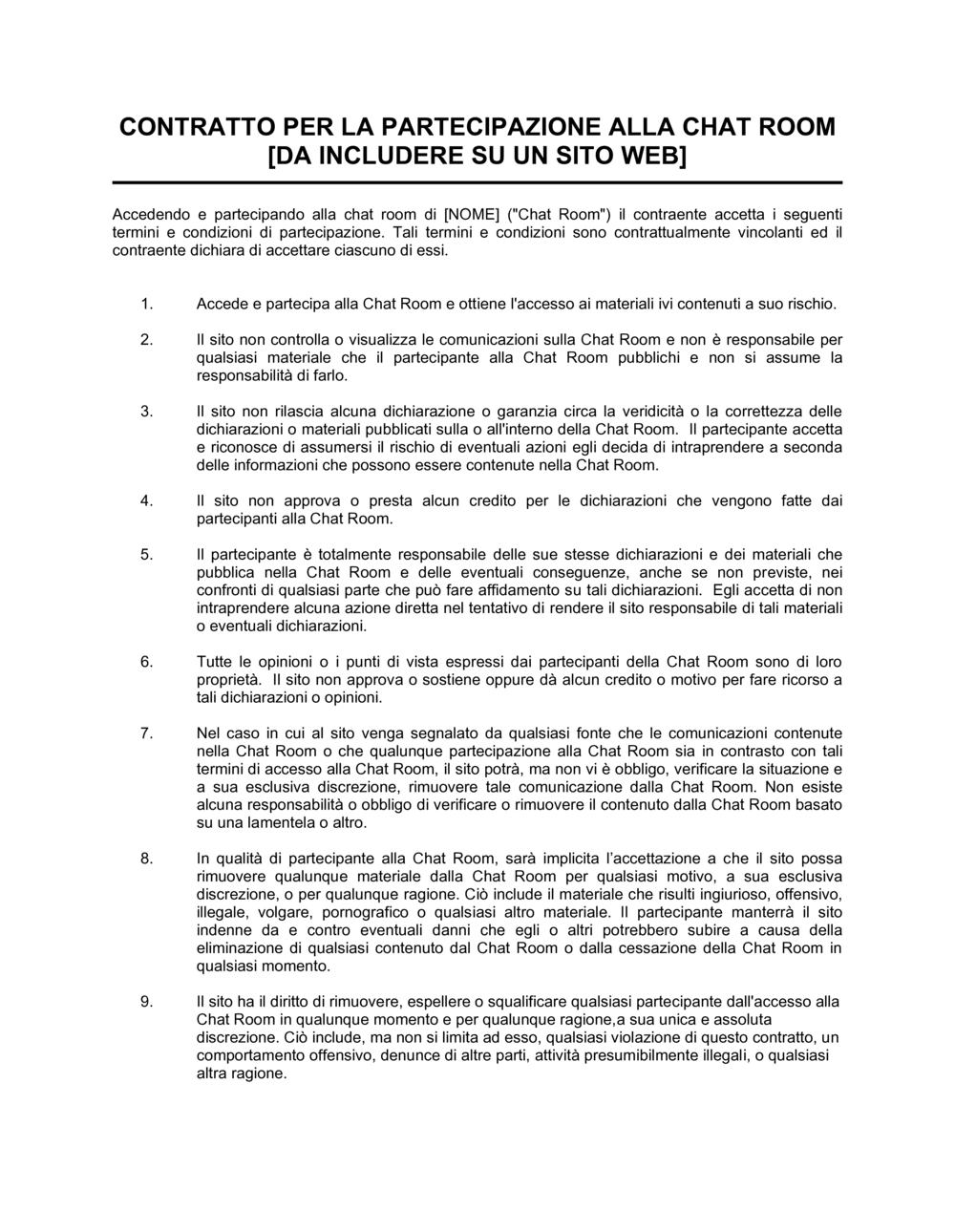Business-in-a-Box's Contratto per la partecipazione alla chat room