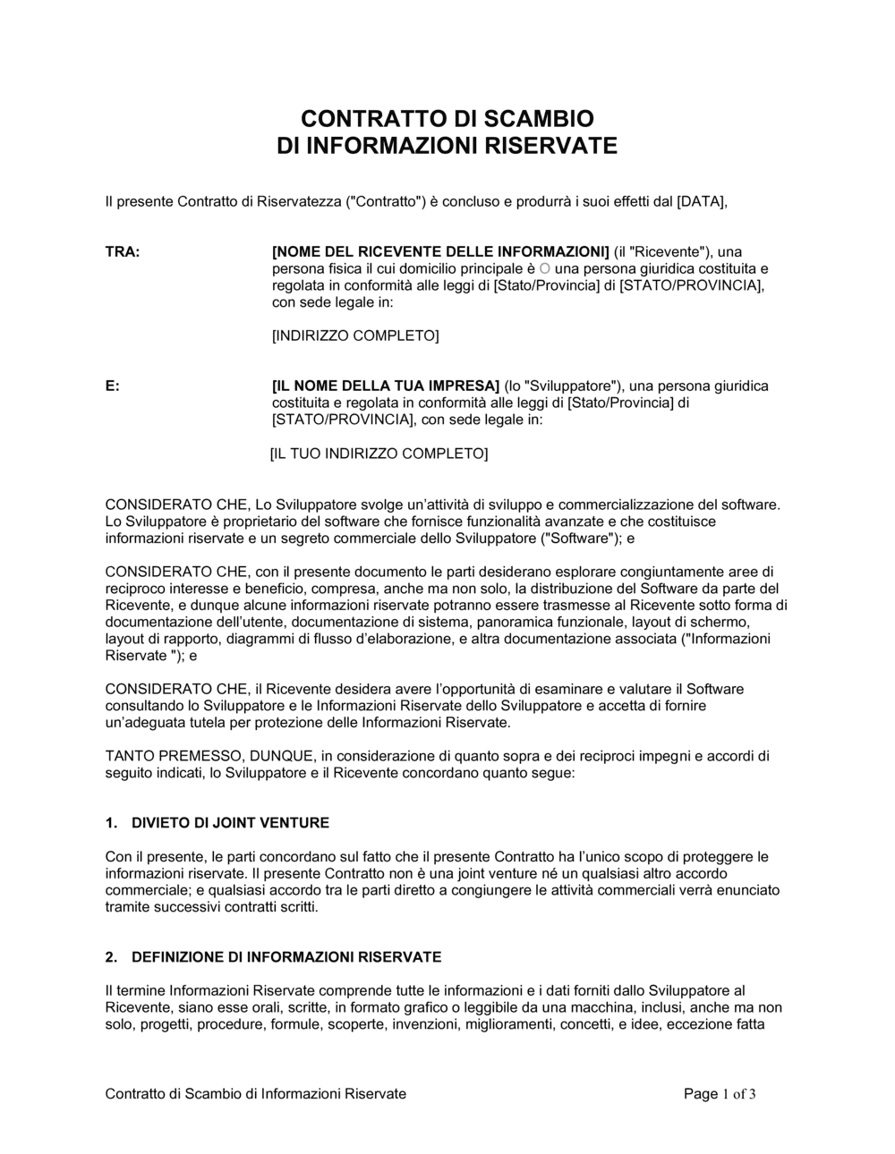 Business-in-a-Box's Contratto per lo scambio di informazioni riservate