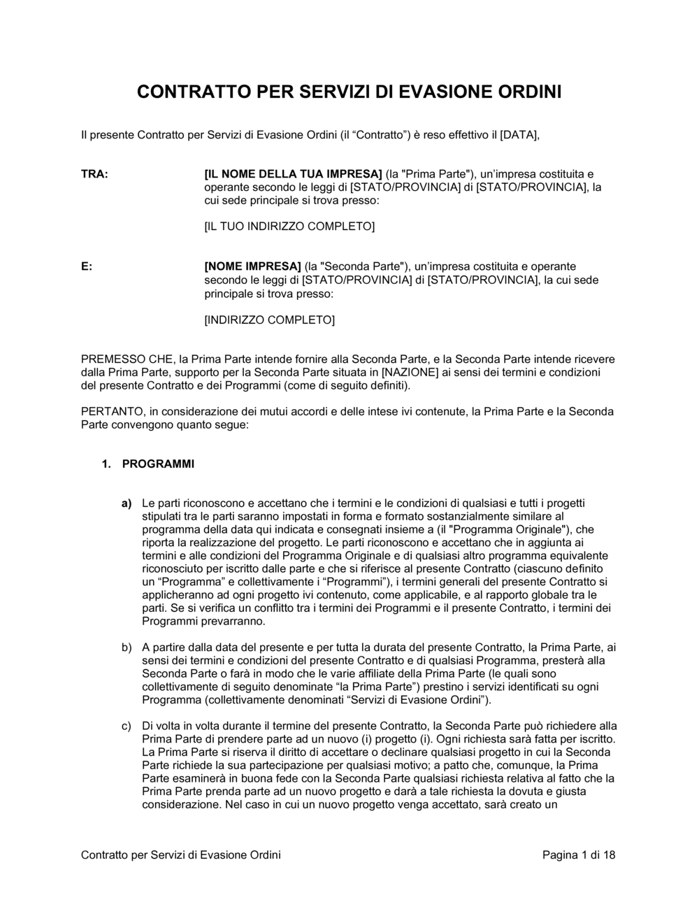 Business-in-a-Box's Contratto per servizi di evasione ordini