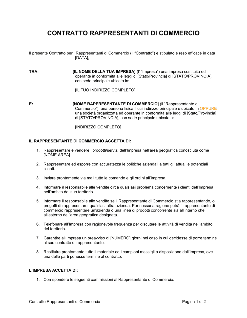 Business-in-a-Box's Contratto rappresentanti di commercio