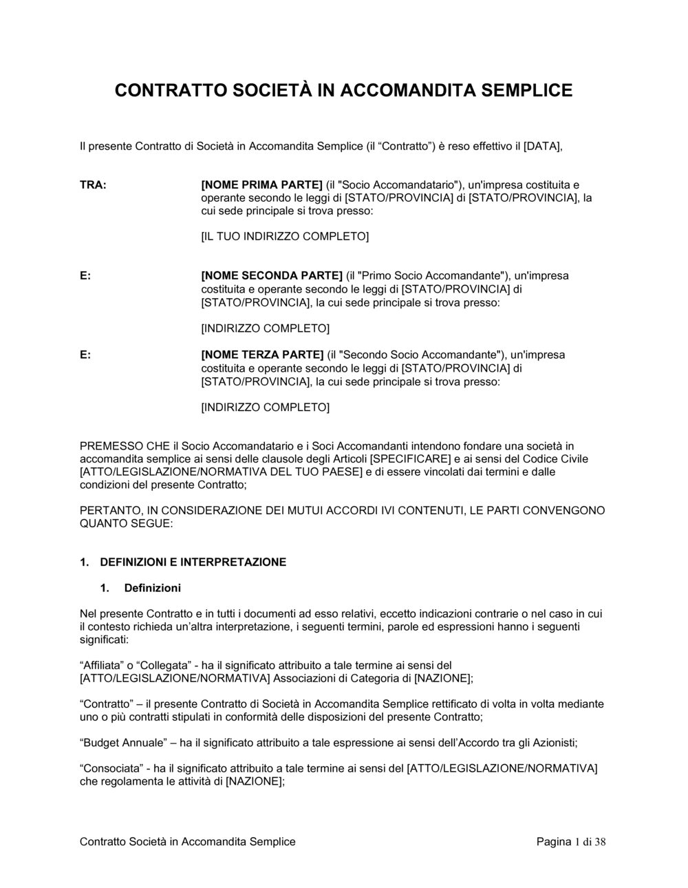 Business-in-a-Box's Contratto società in accomandita semplice