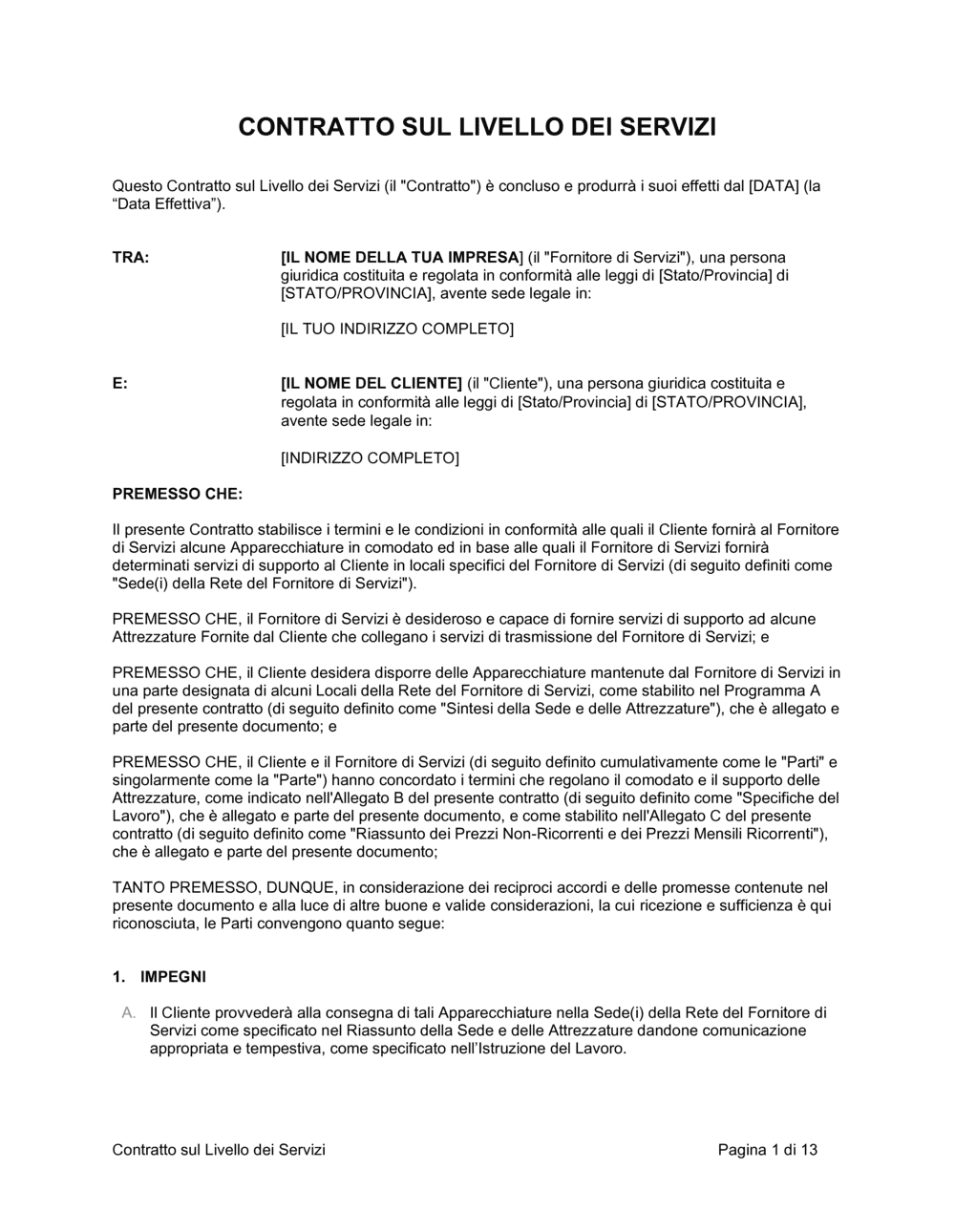 Business-in-a-Box's Contratto sul livello dei servizi