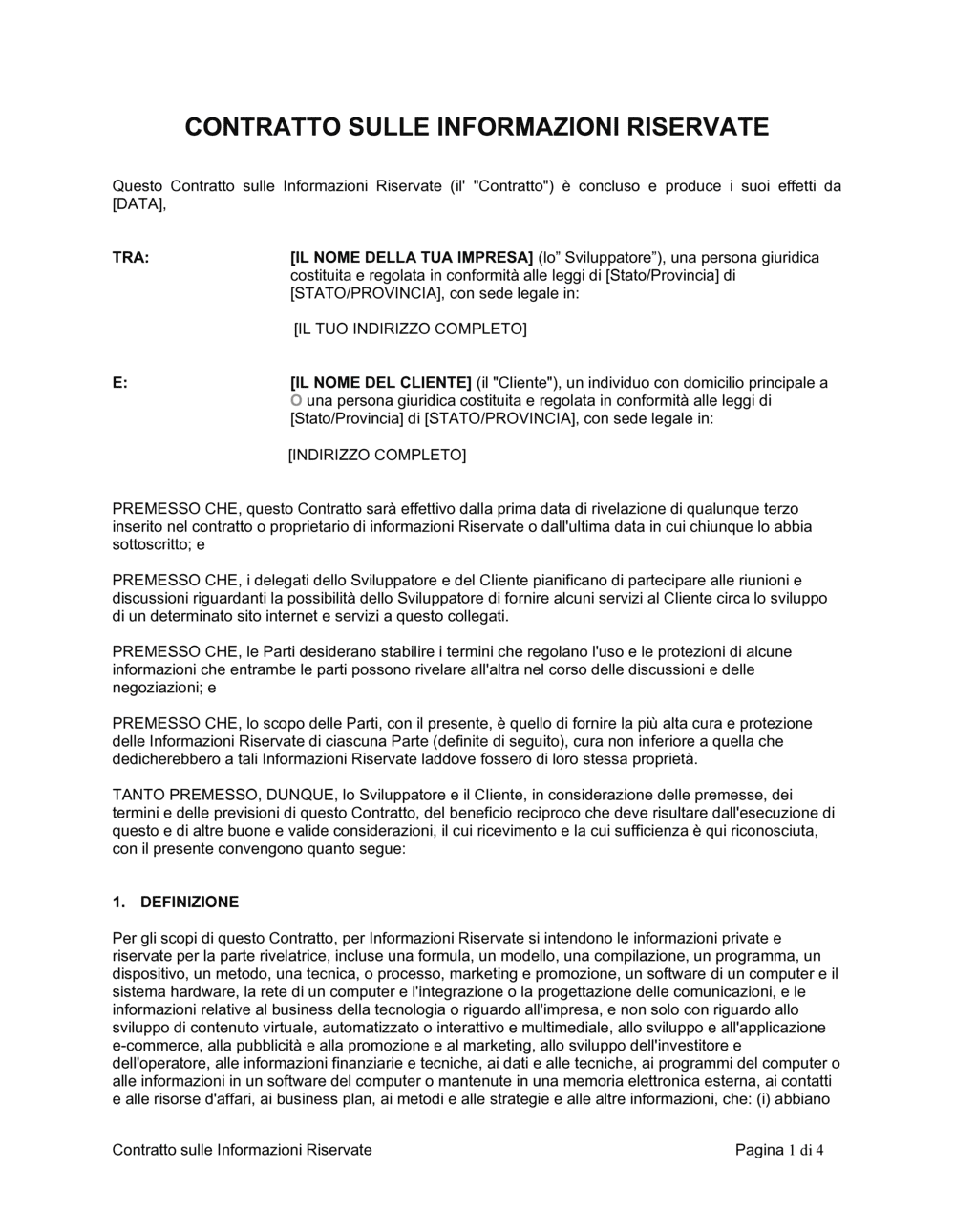 Business-in-a-Box's Contratto sulle informazioni riservate