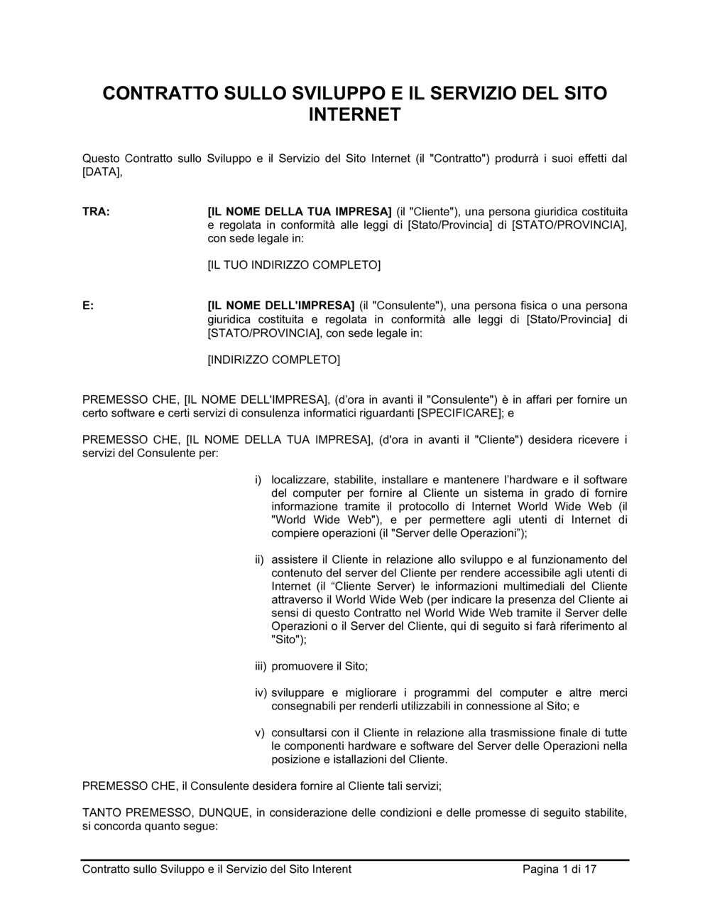 Business-in-a-Box's Contratto sullo sviluppo e il servizio del sito internet