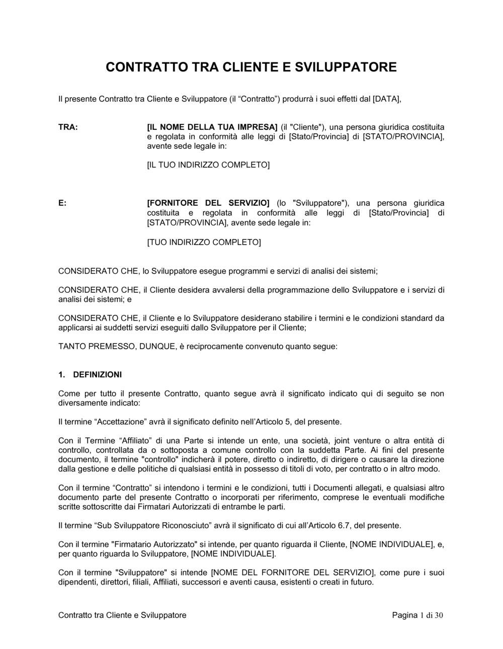 Business-in-a-Box's Contratto tra cliente e sviluppatore