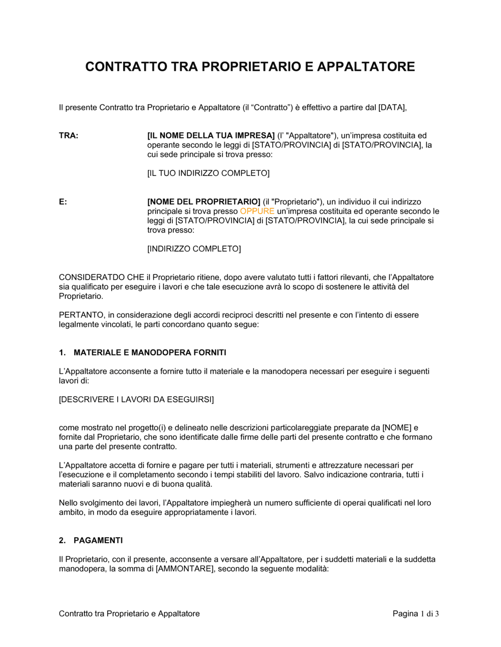 Business-in-a-Box's Contratto tra proprietario e appaltatore