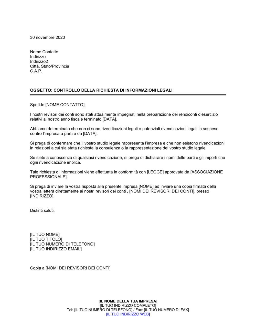 Business-in-a-Box's Controllo della richiesta di informazioni legali