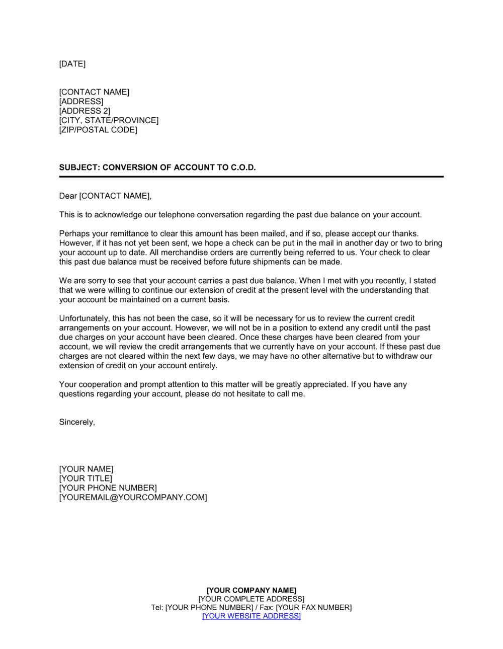 Business-in-a-Box's Conversion of Account to COD Template