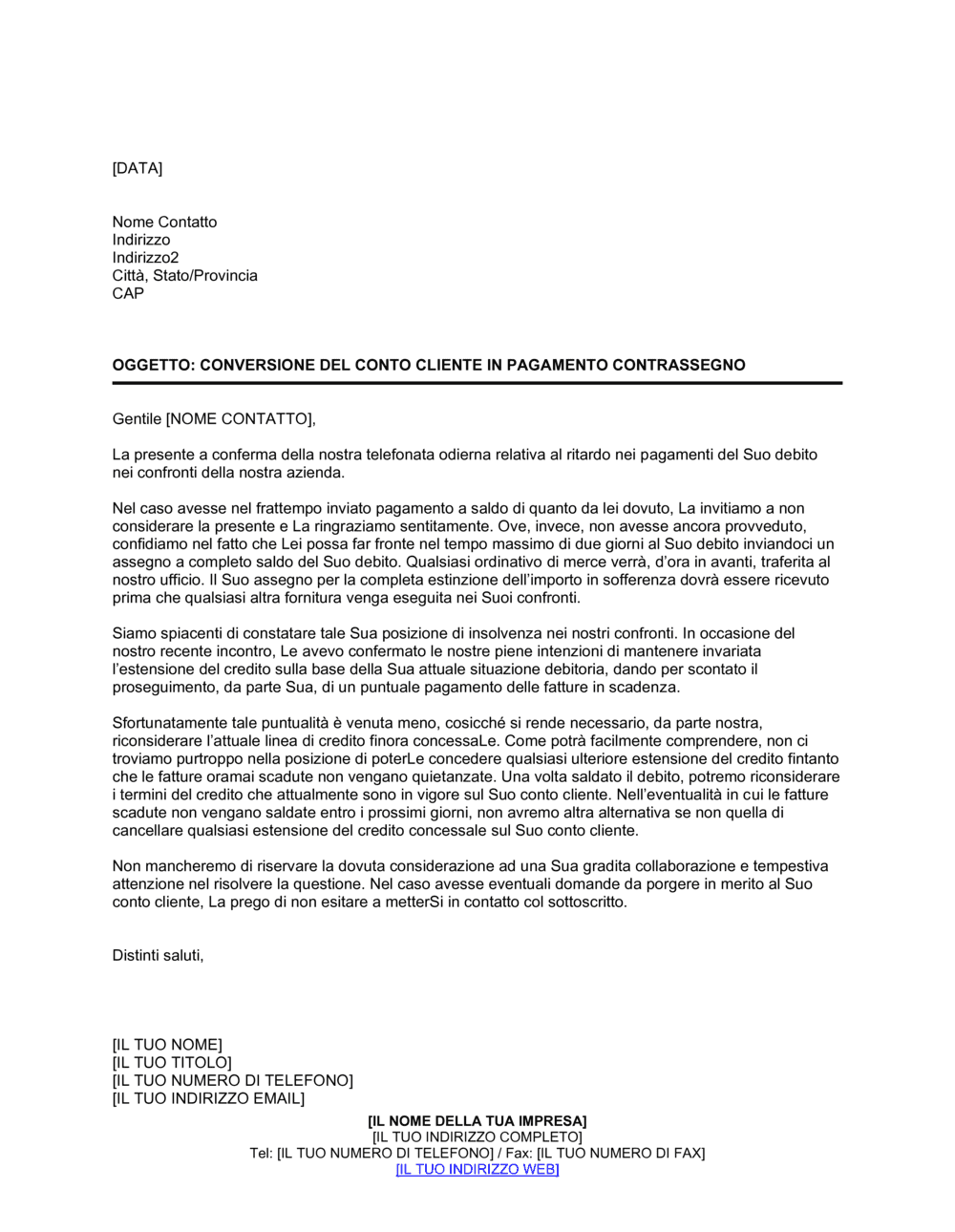 Business-in-a-Box's conversione del conto cliente in pagamento contrassegno