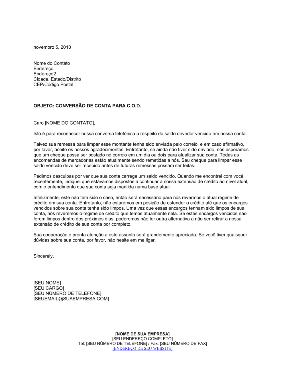 Business-in-a-Box's Conversão de Conta para COD