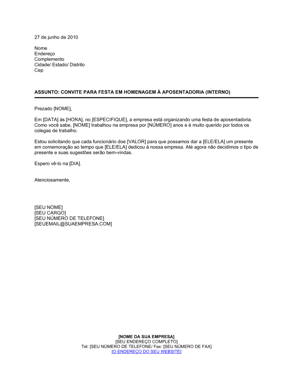 Business-in-a-Box's Convite Para Festa de Aposentadoria Interna