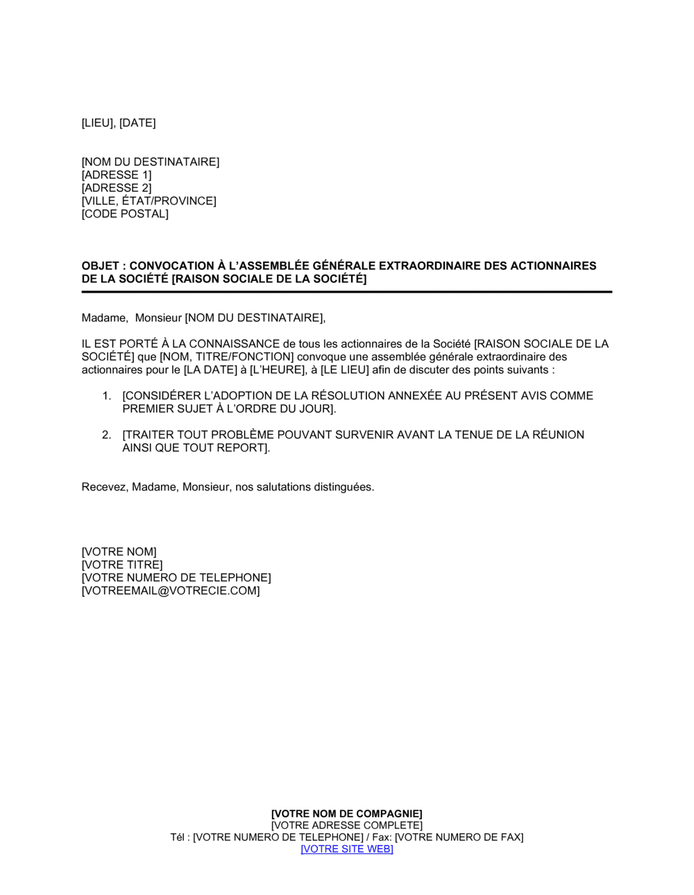 Business-in-a-Box's Convocation à l'assemblée générale des actionnaires