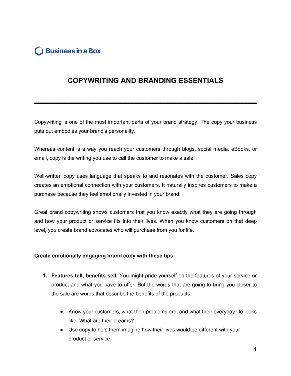 Business-in-a-Box's Copywriting and Branding Essentials Template