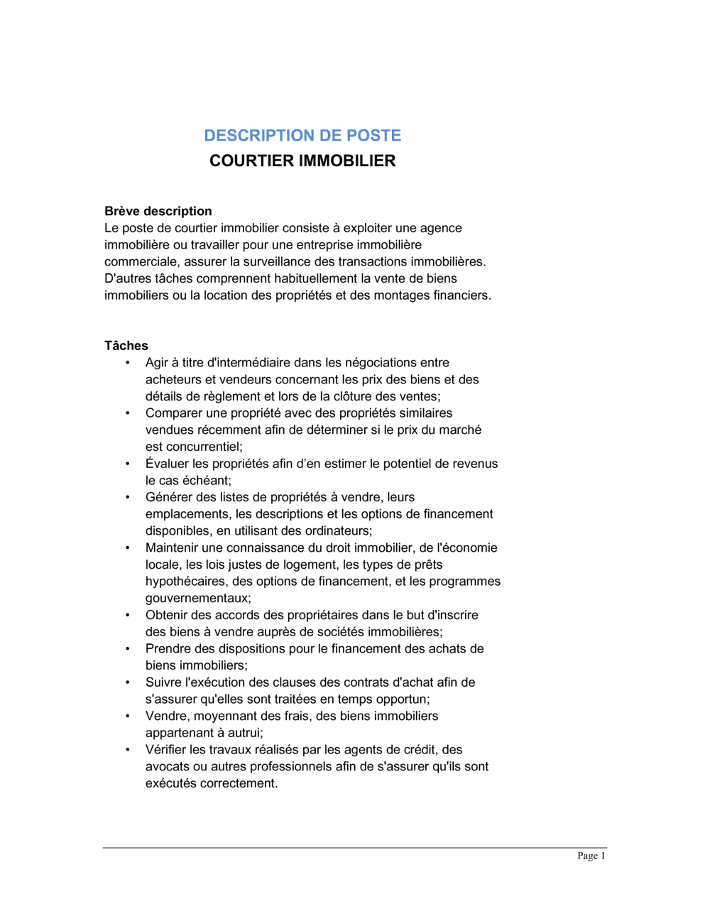 Business-in-a-Box's Courtier immobilier Description de poste