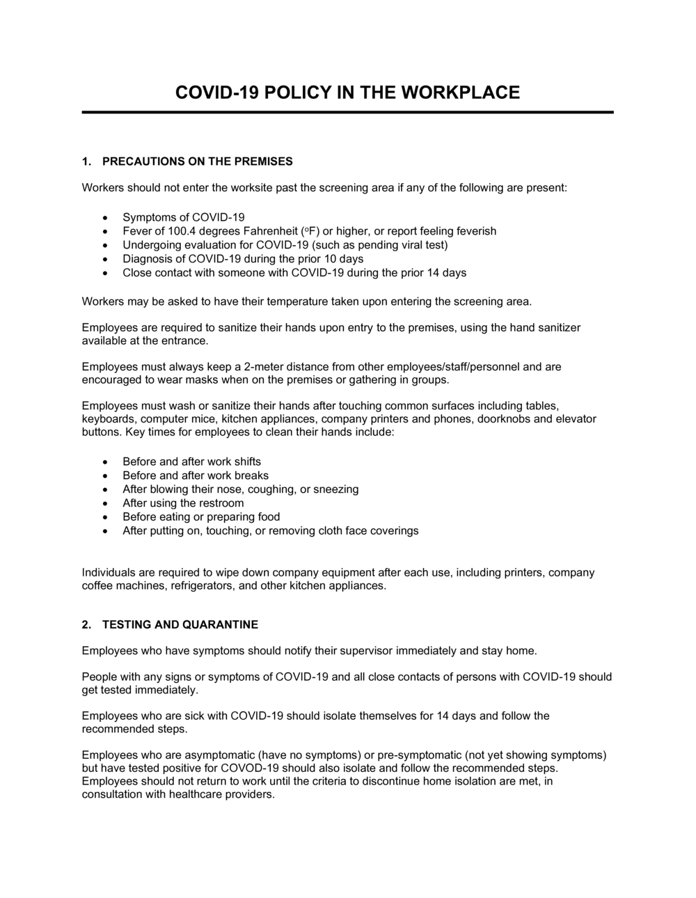 Covid 19 Policy In The Workplace Template By Business in a Box 