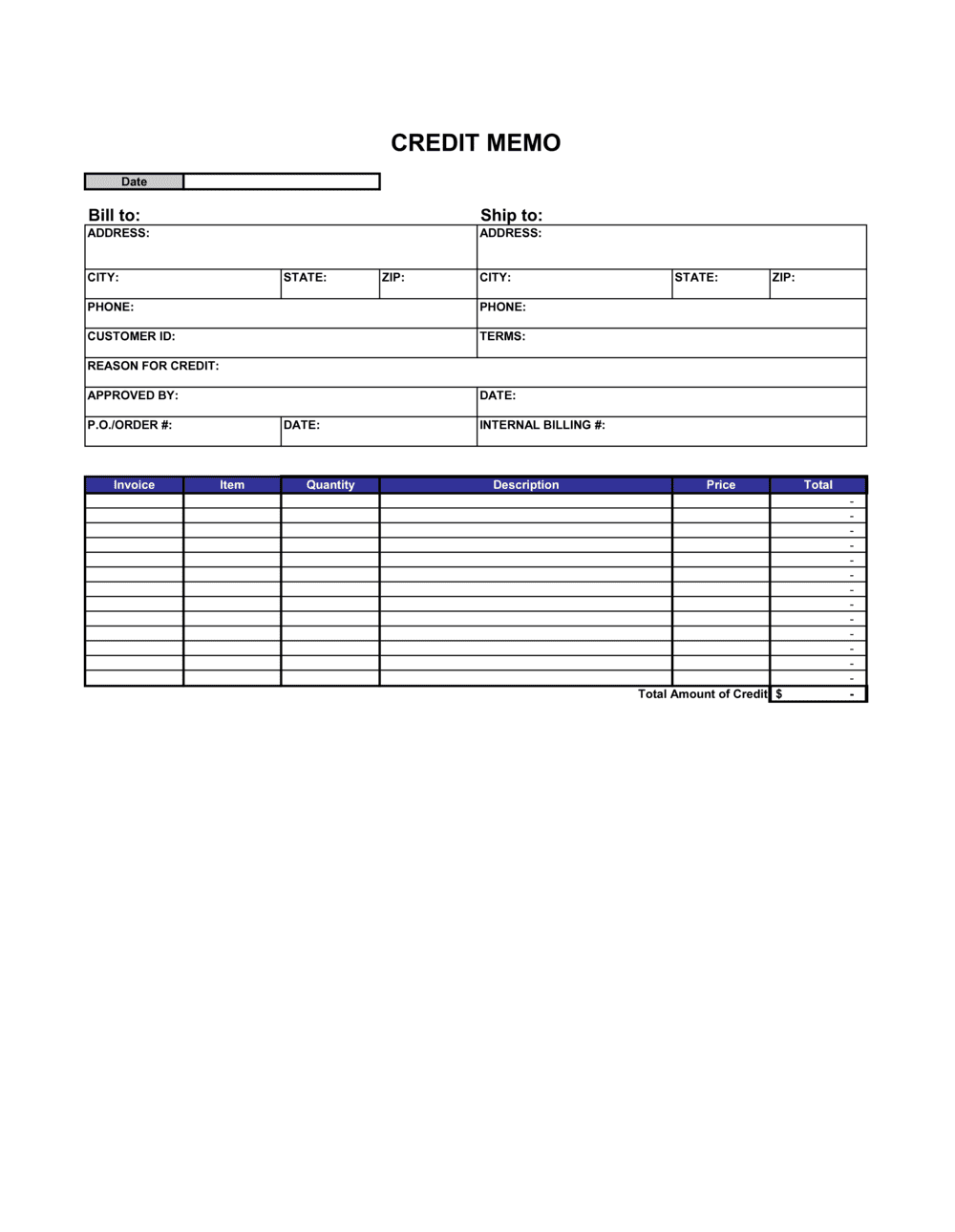 Credit Memo Excel Template by BusinessinaBox™