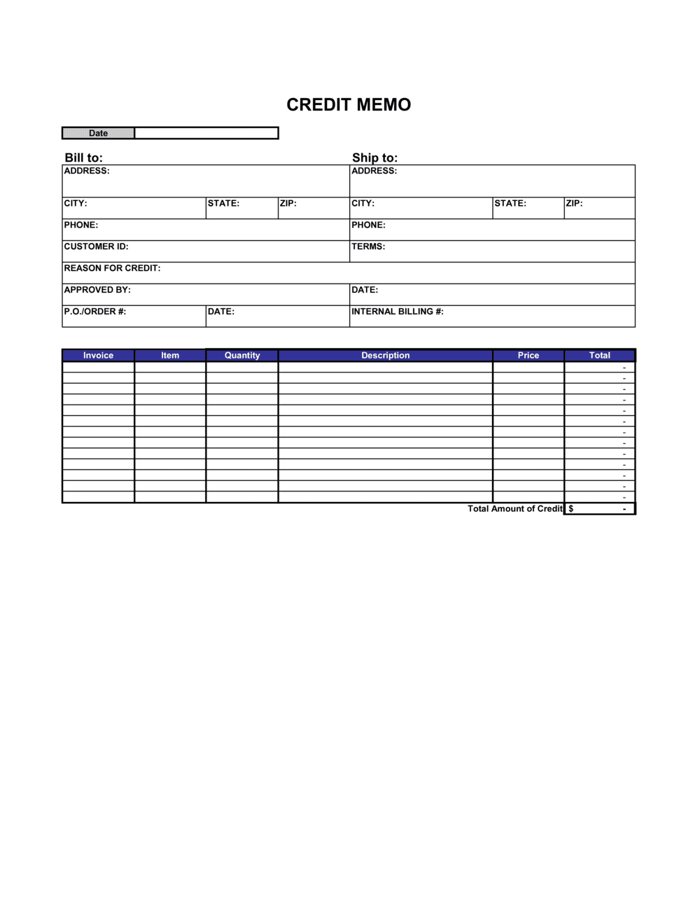 Credit Memo Excel Template By Business in a Box 