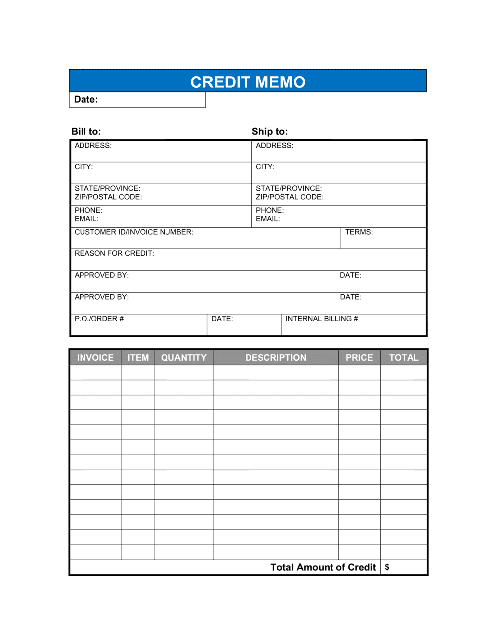 credit memo sample