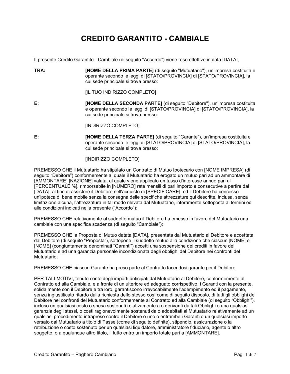 Business-in-a-Box's Credito garantito cambiale