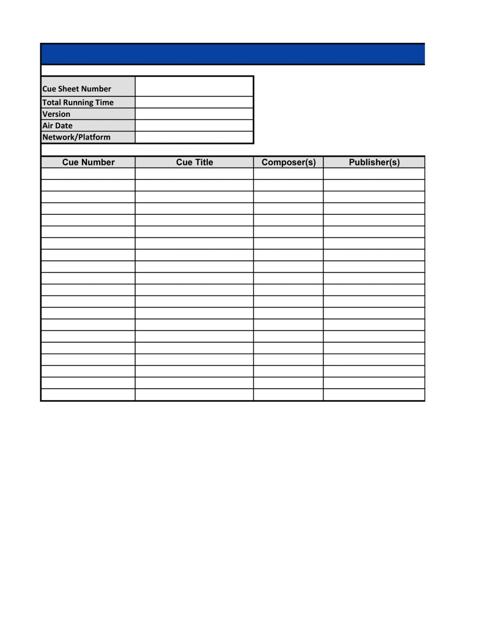 Business-in-a-Box's CUE Sheet Template
