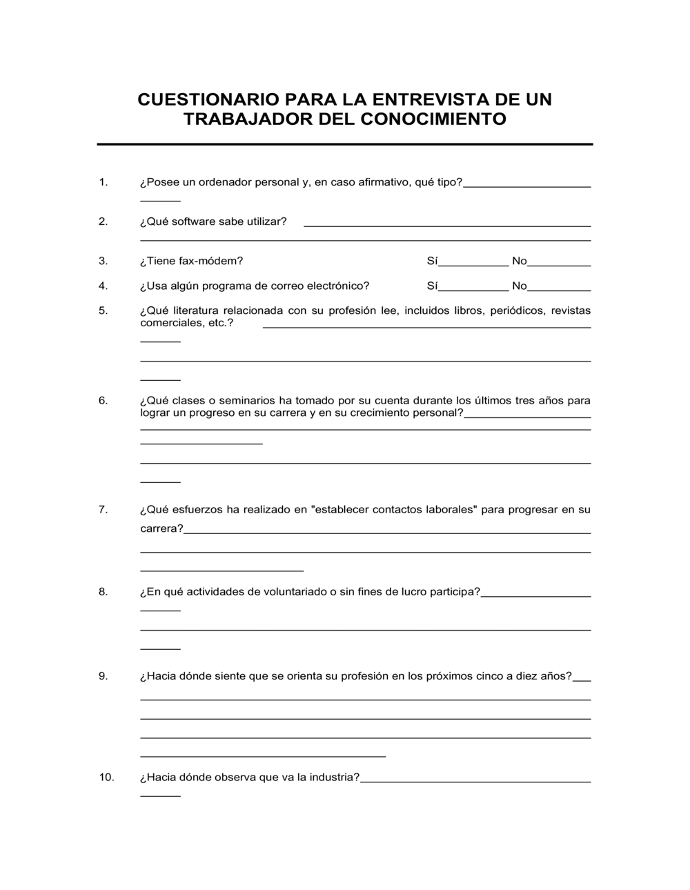 Business-in-a-Box's Cuestionario para entrevista acerca de los conocimientos del empleado