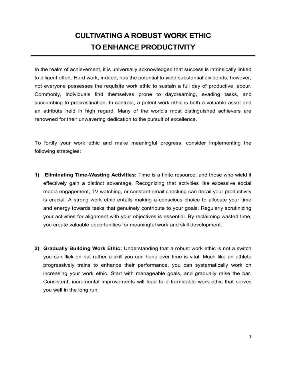 Business-in-a-Box's Cultivating A Robust Work Ethic Template